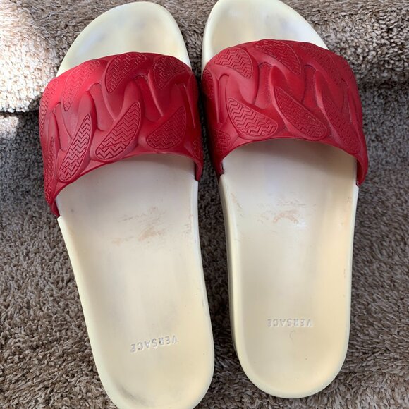 Versace Men's Red Rubber Slides - Picture 8 of 12